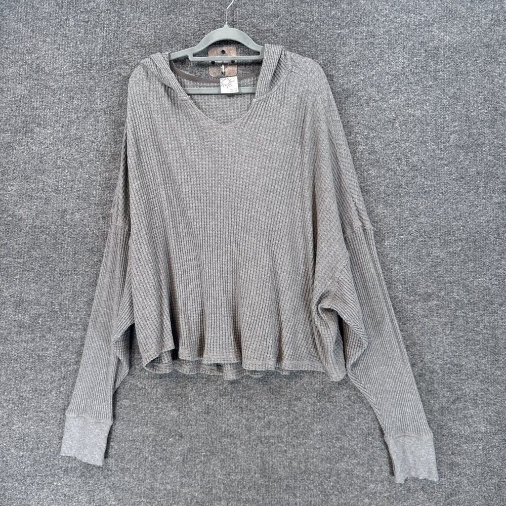 Offline by Aerie Hoodie Womens XXL Gray Waffle Knit Oversized Pullover Top